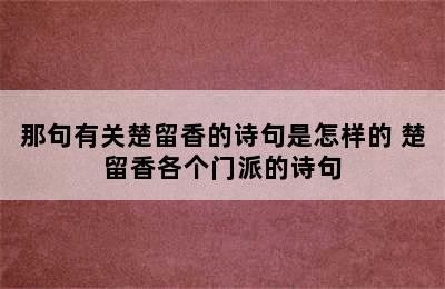 那句有关楚留香的诗句是怎样的 楚留香各个门派的诗句